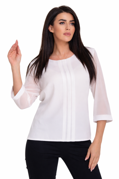 Bluzka damska z 3 plisami wizytowa POLSKI PRODUCENT duże rozmiary - kremowa